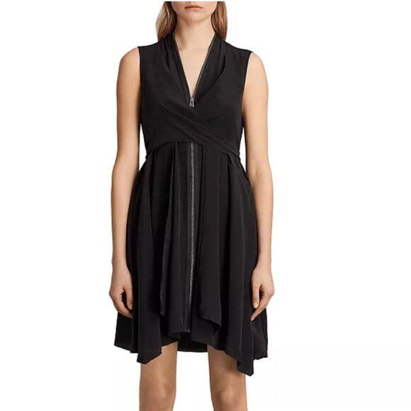 ALL SAINTS Jayda Zip-Front Silk Dress - Picture 1 of 5